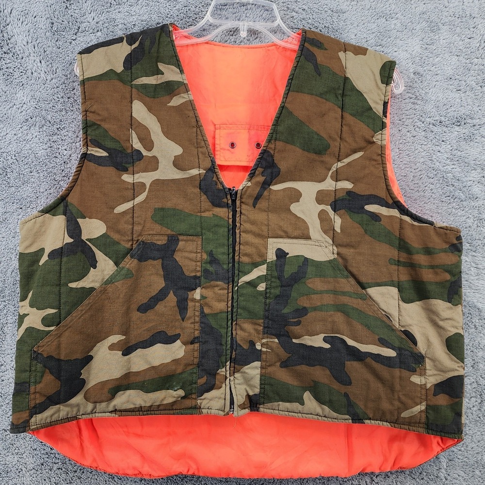 Reversible Hunting Vest Mens XL Camo Quilted‎ Puffer Full Zip Outdoor Vintage